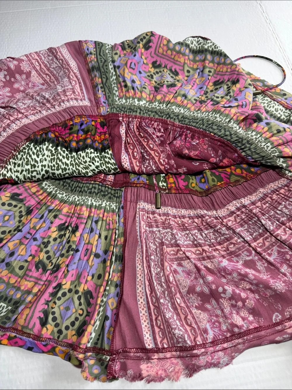 Free People Multicolor Patchwork Spaghetti Strap  - Burgundy Mix Size M